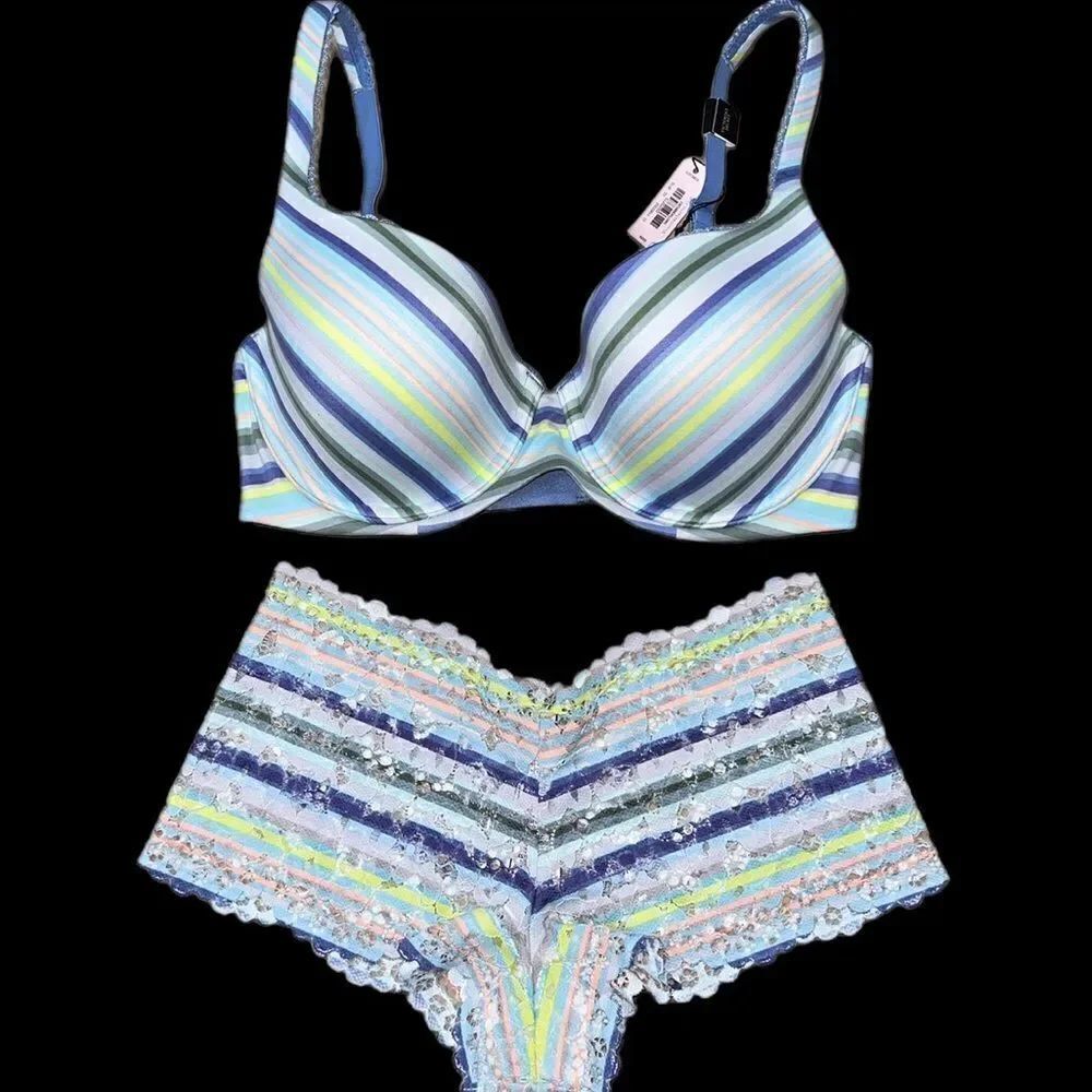 Victorias Secret Set Body Supersoft Lined Demi bra & Lace Shortie panty 32DD Xs